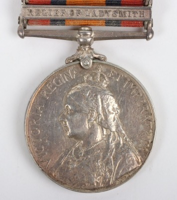 Queens South Africa Medal to the 1st Battalion Royal Dublin Fusiliers, with five clasps: South Africa 1901, Transvaal, Laing's Nek, Orange Free State and Relief of Ladysmith. Engraved to 3078 Pte C. Lowe, 1st Battalion Royal Dublin Fusiliers. Ghost dates - 3