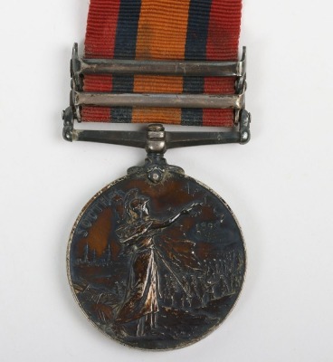 Queen South Africa Medal to the Kings Royal Rifle Corps, with two clasps: Laing&rsquo;s Nek and Transvaal. Impressed to 2908 Pte. A. Pugh. Ghost dates to reverse - 3