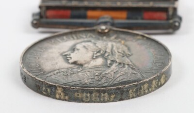Queen South Africa Medal to the Kings Royal Rifle Corps, with two clasps: Laing&rsquo;s Nek and Transvaal. Impressed to 2908 Pte. A. Pugh. Ghost dates to reverse - 4