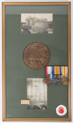Great War 1914 Star trio of medals with Memorial Plaque to a member of the Northumberland Fusiliers who was killed in action on 31st December 1914.
