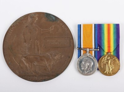 First World War casualty medal pair and Memorial plaque comprising of British War medal and Victory medal impressed to 546776 / Spr Herbert Frederick Edmund Allen, 218th Field Company, Royal Engineers.Killed in action on 03/11/1918, buried Crossroads ceme