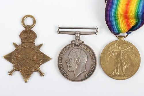 Great War Suffolk Regiment 1914-15 trio of medals to a recipient who was killed in action whilst serving with the Cambridgeshire Regiment in 1918