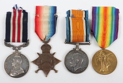 First World War British Military Medal Gallantry medal group of four, to the Royal Field Artillery. Comprising of GRV Military Medal, 1914-15 Star, British War Medal and British Victory medal. Impressed to 87233 Corporal Bertrum Albert Butcher MM, Trench 