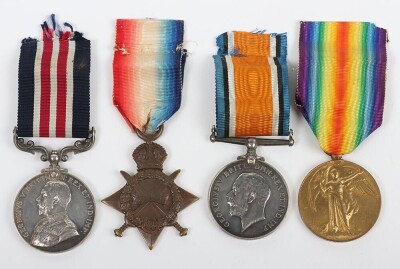 First World War British Military Medal Gallantry medal group of four, to the Royal Field Artillery. Comprising of GRV Military Medal, 1914-15 Star, British War Medal and British Victory medal. Impressed to 87233 Corporal Bertrum Albert Butcher MM, Trench 