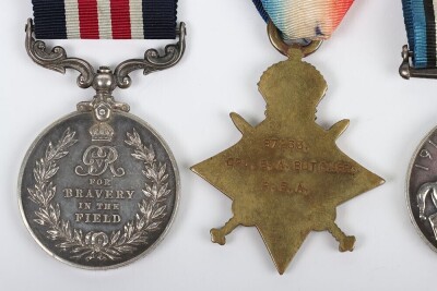 First World War British Military Medal Gallantry medal group of four, to the Royal Field Artillery. Comprising of GRV Military Medal, 1914-15 Star, British War Medal and British Victory medal. Impressed to 87233 Corporal Bertrum Albert Butcher MM, Trench - 5