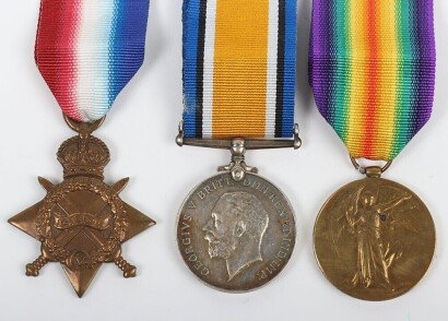 First World War Medal Trio to the Middlesex Regiment. Comprising of 1914-15 Star, British War Medal and British Victory Medal. Impressed to G-7610 Pte Hubert Mark Voisey, Middlesex Regiment