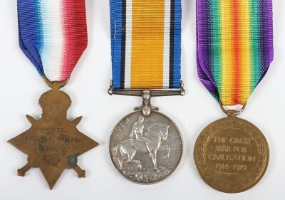 First World War Medal Trio to the Middlesex Regiment. Comprising of 1914-15 Star, British War Medal and British Victory Medal. Impressed to G-7610 Pte Hubert Mark Voisey, Middlesex Regiment - 2