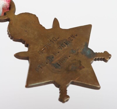 First World War Medal Trio to the Middlesex Regiment. Comprising of 1914-15 Star, British War Medal and British Victory Medal. Impressed to G-7610 Pte Hubert Mark Voisey, Middlesex Regiment - 3