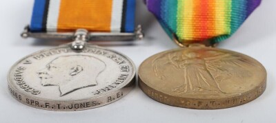 First World War British medal trio to the Royal Engineers. Comprising of 1914-15 Star, British War Medal and British Victory Medal. Impressed to 69666 Spr. Frederick T Jones, Royal Engineers. (3) - 3