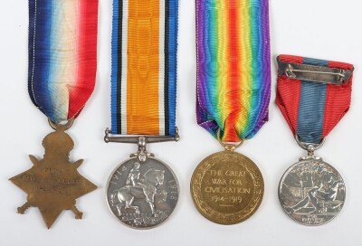 First World War British POW Imperial Service medal group of Four to the 8th (City of London)( Post Office Rifles Battalion) London Regiment. Comprising of GRVI Imperial Service Medal, 1914-15 Star, British War Medal and British Victory Medal, impressed to - 4