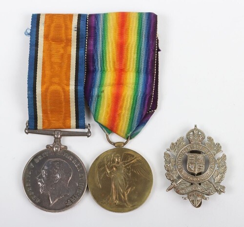 First World War British Medal Pair to 19th Battalion London Regiment comprising of British War medal and British Victory Medal impressed to 4966 Pte Charles Alexander Higgs 19th Battalion (St. Pancras) London Regiment. Together with London Rifle Brigade c