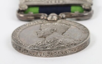 GRV Indian General Service medal to 1/5th Battalion Hampshire Regiment with Afghanistan North West Frontier 1919 clasp impressed to 241404 Acting Corporal Albert Frederick Adams, 1/5th Hampshire Regiment. Adams also served with the Service number 3094 - 4