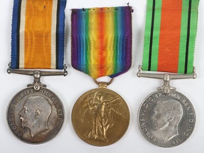 First and Second World War British Medal Trio to the Royal Naval Volunteer Reserve (Anson Battalion) and Isle of Wight Rifles. Comprising of British War Medal and British Victory Medal and Defence Medal. Impressed to PZ 1729 Cecil S Dennes A.B. Royal Nava