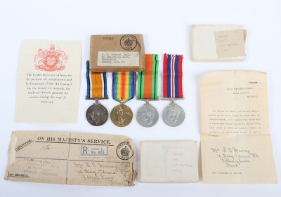 First and Second World War Family medal group to the RAF to include First World War Medal Pair: British War Medal and British Victory Medal impressed to 290030 Sjt Leonard Thomas Murray, Royal Navy and RAF in original boxes. Together with Second World War