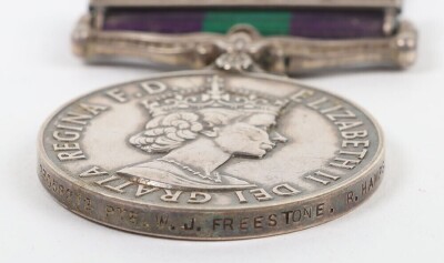 ERII General Service Medal to the Hampshire Regiment with Malaya clasp. Impressed to 23058272 Pte. W.J. Freestone, Royal Hampshire Regiment - 4
