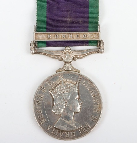 ERII General Service Medal with Borneo clasp, impressed to 23733388 Pte. M.P Wheeler, Royal Hampshire Regiment