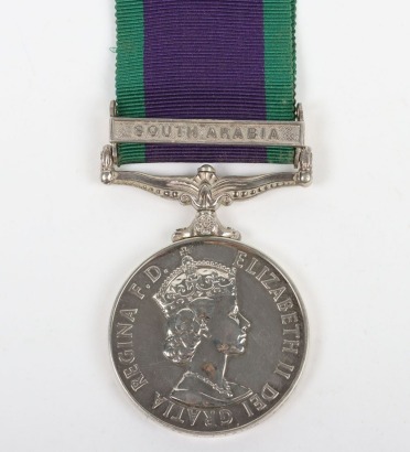 ERII General Service medal to The Lancashire Regiment. With South Arabia Clasp impressed to 23885822 Pte. G. J. Laing, The Lancashire Regiment