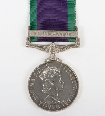 ERII General Service medal to The Lancashire Regiment. With South Arabia Clasp impressed to 23885822 Pte. G. J. Laing, The Lancashire Regiment