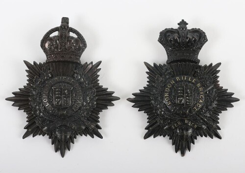 Two London Rifle Brigade Blackened Brass Helmet Plates.