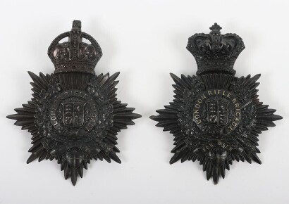 Two London Rifle Brigade Blackened Brass Helmet Plates.