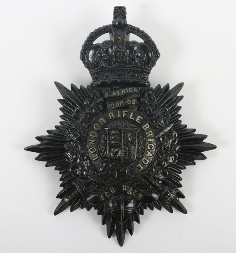 The London Rifle Brigade Helmet Plate with South Africa" Scroll."