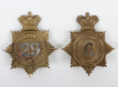 Two Victorian brass Shako Plates 6th of Foot & the 29th of Foot.
