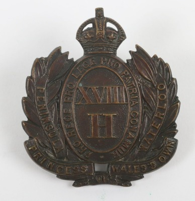 The 18th Hussars (Prince of Wales's Own) Officer's Service Dress Cap Badge.