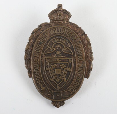 Rochdale & District Volunteer Special War Service (V.T.C) King's Crown Button Hole Badge.