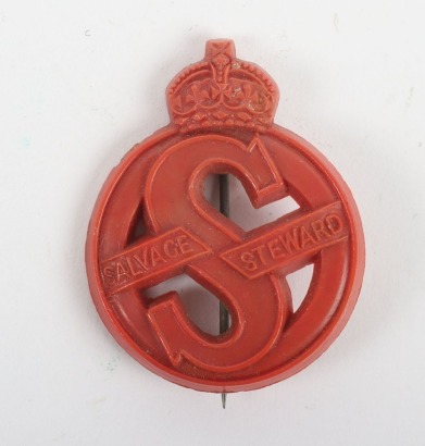 A WW2 Issue plastic Salvage Steward lapel badge.