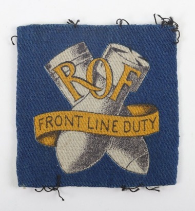 WW2 Royal Ordnance Factory Front Line Duty Printed Cloth Overall Badge.