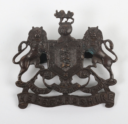 Scarce WW1 Herefordshire Officers Service Dress Cap Badge