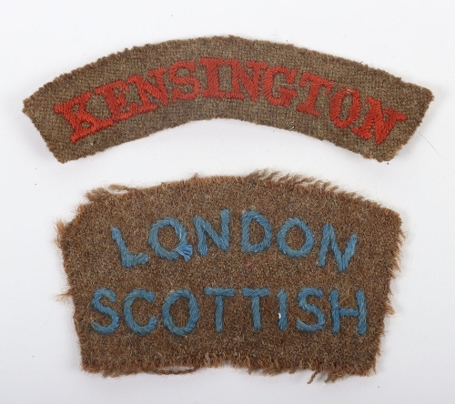 WW1 13th (Kensington) and 14th (London Scottish) County of London Regiment Cloth Shoulder Titles