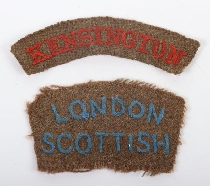 WW1 13th (Kensington) and 14th (London Scottish) County of London Regiment Cloth Shoulder Titles