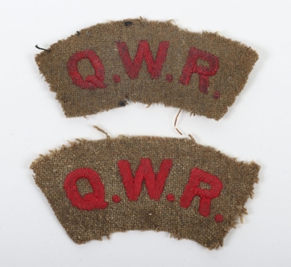Pair of WW1 16th (Queens Westminster Rifles) County of London Regiment Cloth Shoulder Titles