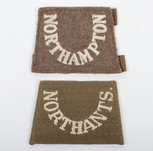 2x WW1 Northamptonshire Regiment Slip-on Cloth Shoulder Titles