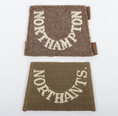 2x WW1 Northamptonshire Regiment Slip-on Cloth Shoulder Titles
