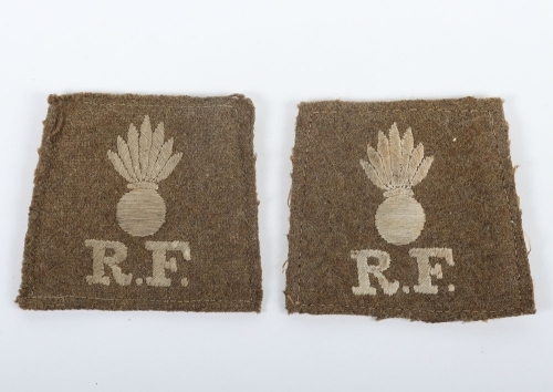 2x WW1 Royal Fusiliers Slip-on Cloth Shoulder Titles
