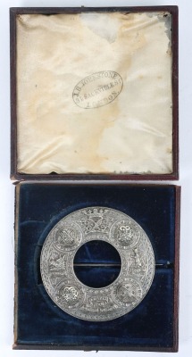Cased Argyll & Sutherland Highlanders Plaid Brooch, fine example produced by J B Johnstone, London. With crowned Princess Louise cypher, coat of arms of Argyll and similar of Sutherland. Lower section with scrolls &lsquo;ARGYLL AND SUTHERLAND HIGHLANDERS&rsquo;. Broa - 2
