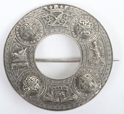 Cased Argyll & Sutherland Highlanders Plaid Brooch, fine example produced by J B Johnstone, London. With crowned Princess Louise cypher, coat of arms of Argyll and similar of Sutherland. Lower section with scrolls &lsquo;ARGYLL AND SUTHERLAND HIGHLANDERS&rsquo;. Broa - 4