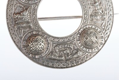 Cased Argyll & Sutherland Highlanders Plaid Brooch, fine example produced by J B Johnstone, London. With crowned Princess Louise cypher, coat of arms of Argyll and similar of Sutherland. Lower section with scrolls &lsquo;ARGYLL AND SUTHERLAND HIGHLANDERS&rsquo;. Broa - 7
