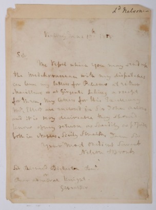 Potential Handwritten Letter from Admiral Horatio Nelson, Written on Board HMS Victory June 19th 1805