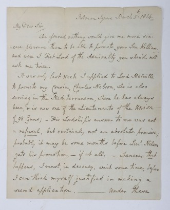 Handwritten Letter from Nelson Bronte, Brother of Admiral Lord Nelson