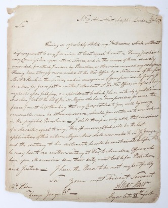 Major Alexander Mair, Late 88th Regiment of Foot, handwritten letter 19th July 1779,