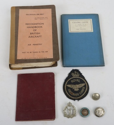 WW2 Royal Observer Corps Grouping, Insignia & Aircraft Recognition Handbook.