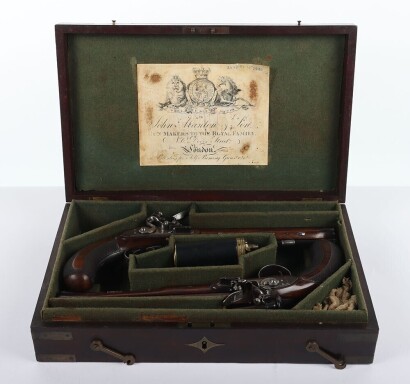 Cased Pair of 16 bore flintlock duelling pistols by Manton Nos. 2980