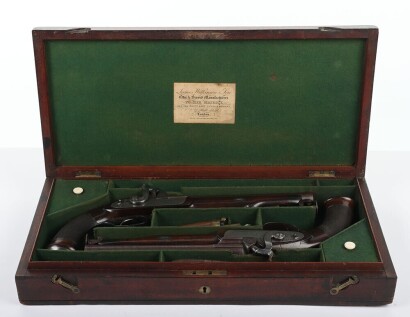 Cased Pair of 14 bore percussion holster pistols by James Wilkinson & Son