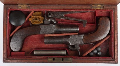 Cased pair of 64 bore boxlock percussion pocket pistols
