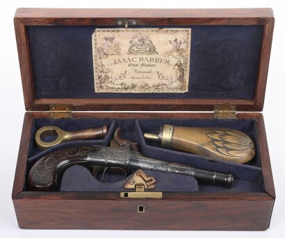 62 bore Queen Anne style percussion boxlock percussion travelling pistol converted from flintlock