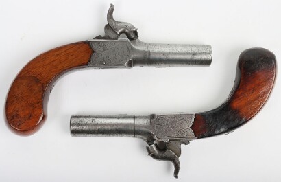 Pair of 74 bore boxlock percussion pocket pistols signed by the retailer PRATT, BISHOP STORTFORD