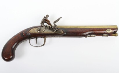 22 bore brass barrelled flintlock holster pistol reconverted from percussion,